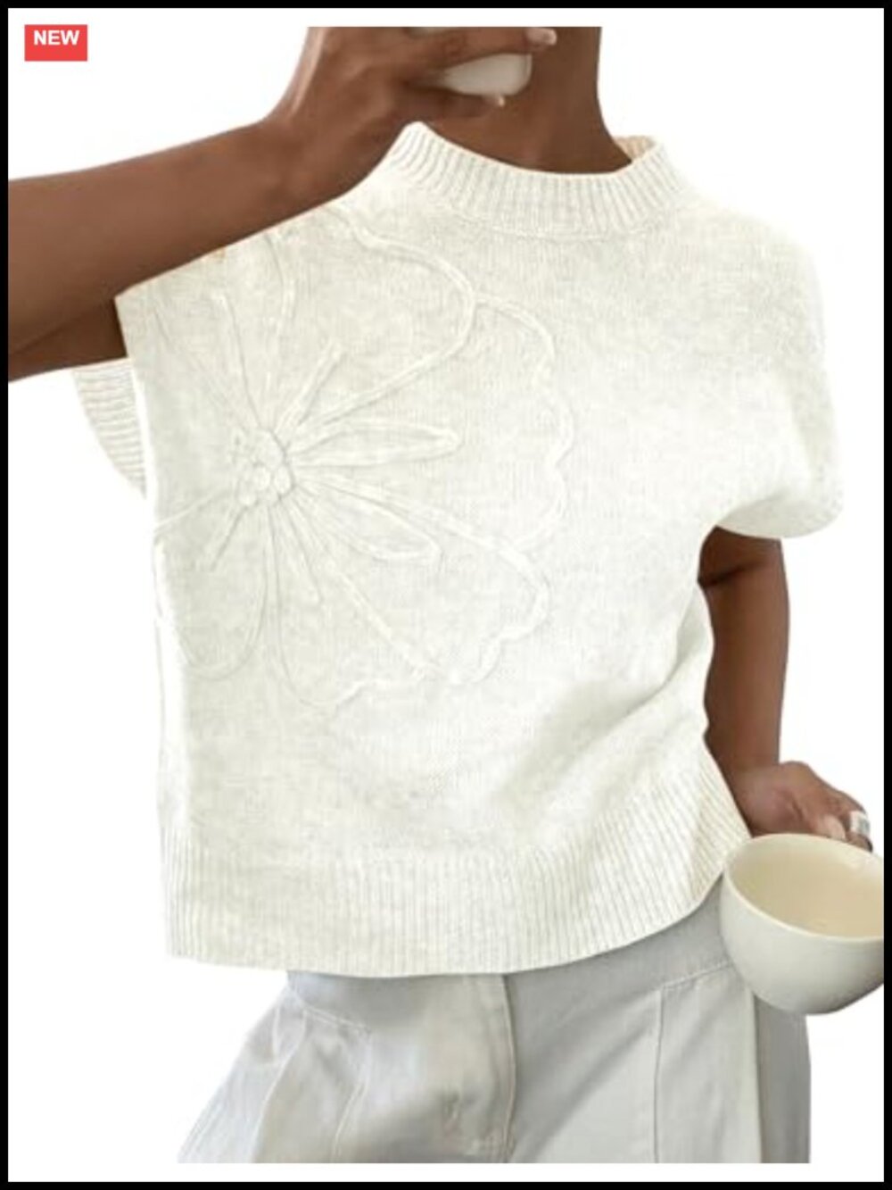 3D Floral Knit Sweater Vest Cap Sleeve Women's Casual Summer Top